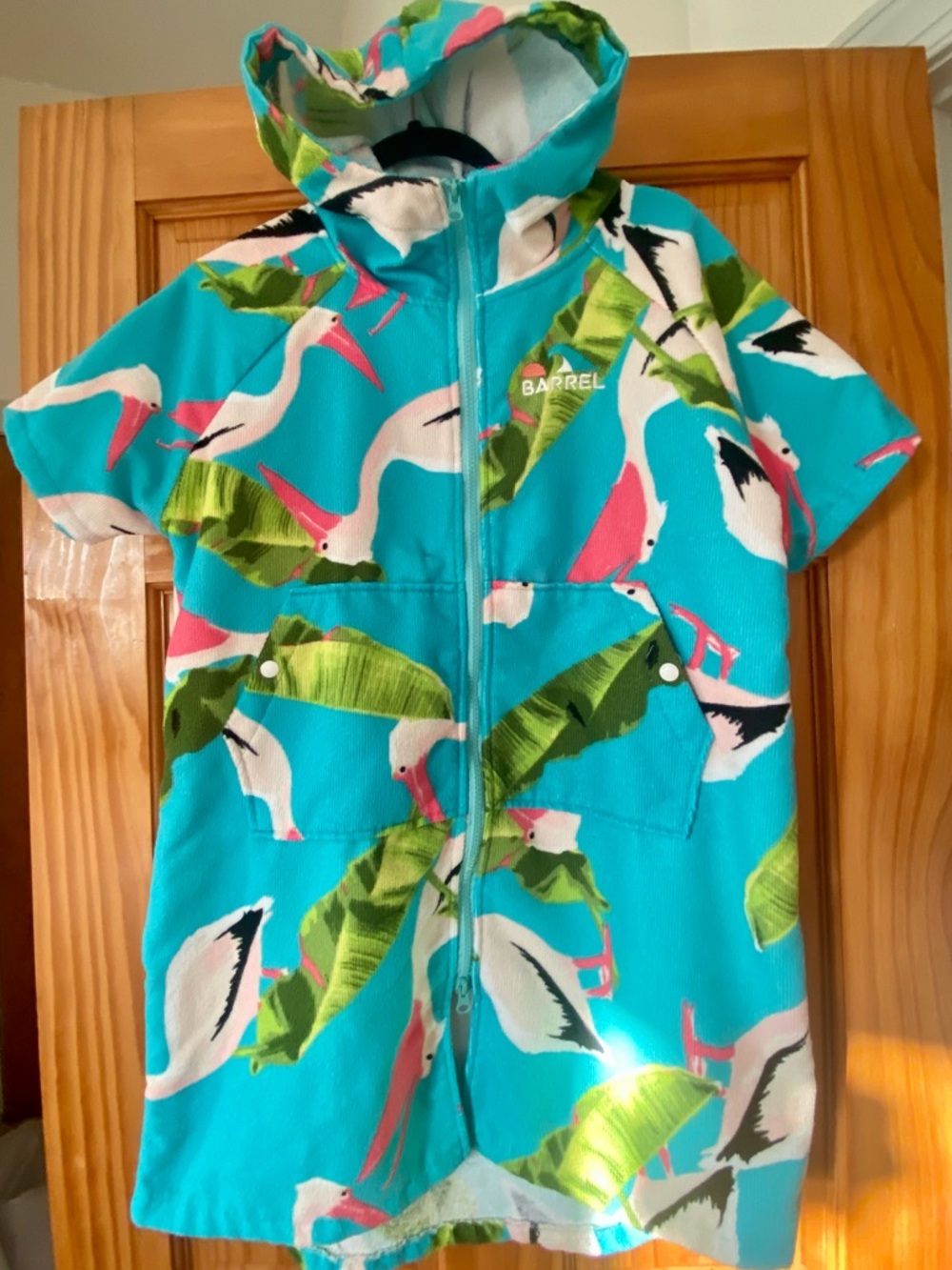 Barrel Kids Hooded Beach Cover Up Poncho Towel Zip Up Swim Terry Tropical Print